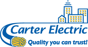Electric company logo with buildings